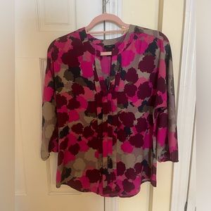 Ann Taylor 3/4 sleeve pleat front dress blouse